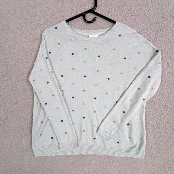 J JILL WOMENS SWEATER SIZE S P MINT GREEN WITH MULTICOLORED DOTS - Picture 1 of 10